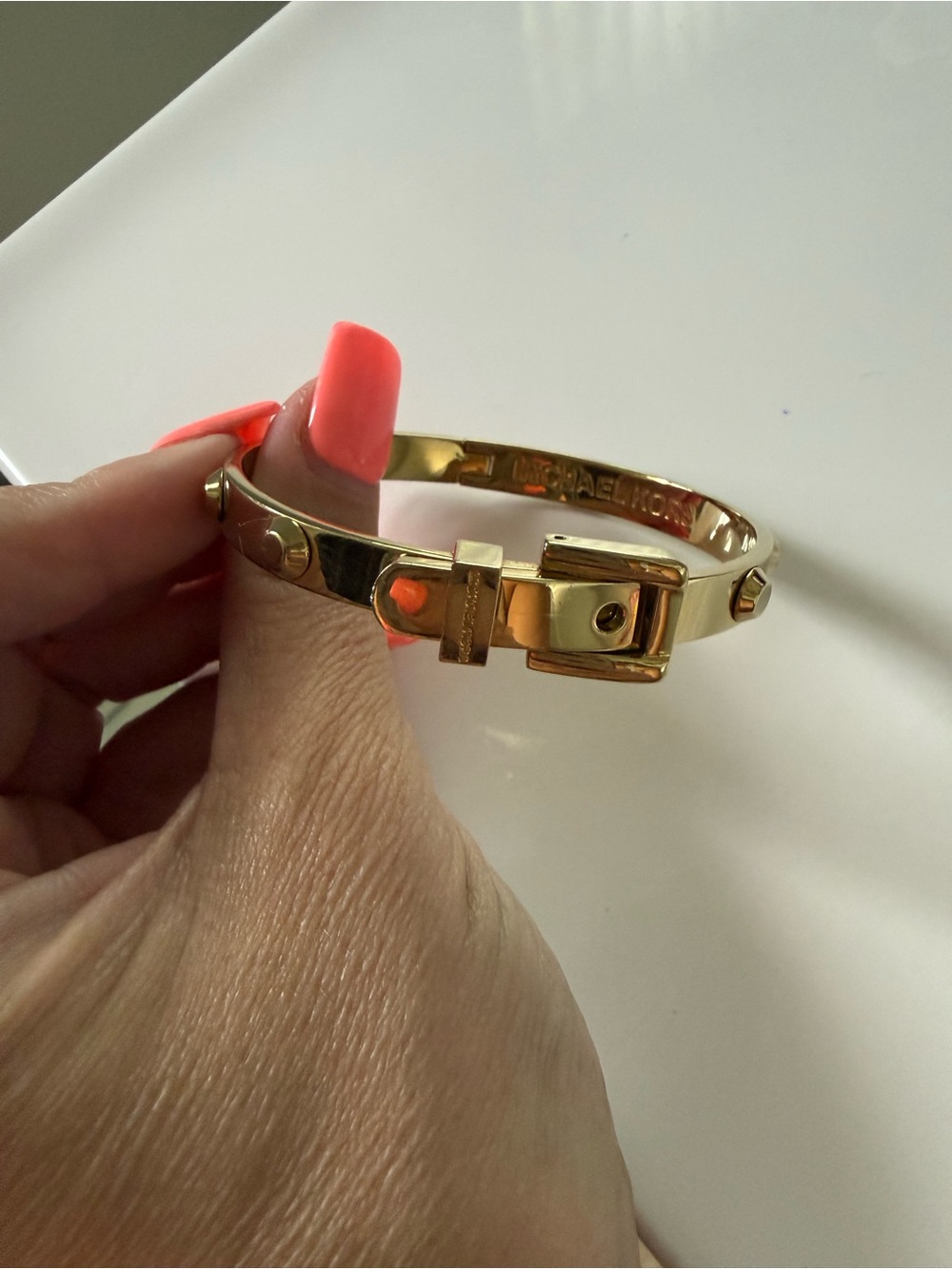 Michael Kors Gold Buckle Bracelet with Screw Accent